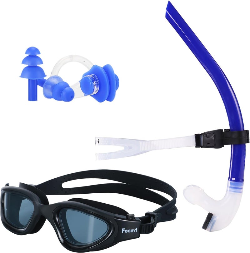 Focevi Swim Snorkel for Lap Swimming,No loud gurgling noise No hurt forehead No slip front swimming Snorkeling Training for adult/kid/youth,swimmer snorkle center Mount snorkel tube One-Way Purge Valve - Image 1